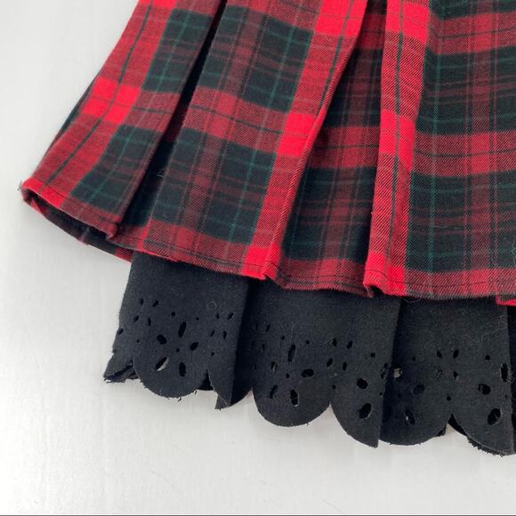 Red black pleated black skirt with black scalloped layer size medium emo goth - Picture 2 of 9